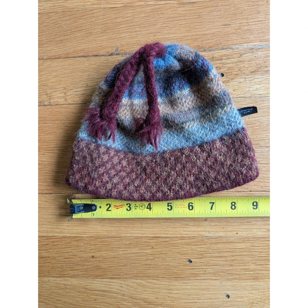 Turtle Fur Kids Alpaca Wool‎ Knit Beanie Hat Striped Burgundy Blue Tassel T1001